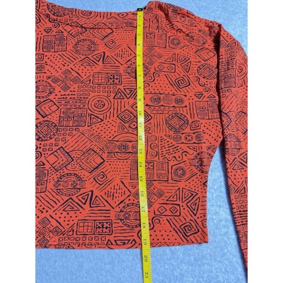 1980's LizSport Red Graphic Print Midriff Top Sz Small Orange & Black - Picture 6 of 7